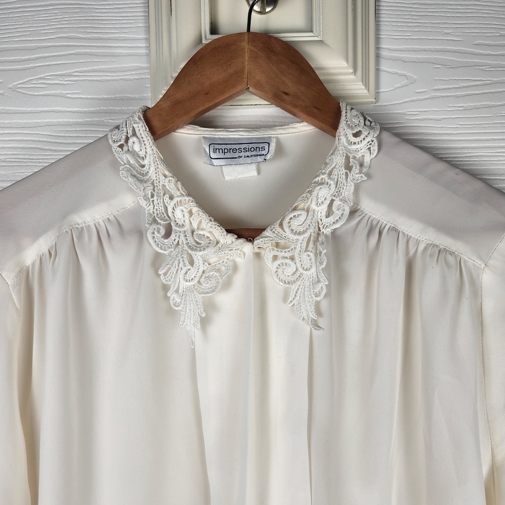 Vintage Impressions Of California Long Sleeve White BLOUSE/TOP Lace Collar Sz 12 - Picture 2 of 6